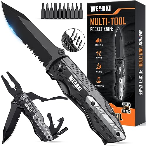 Detalle de WEARXI Cadeau Homme, 13 en 1 Couteau de Survie Pliant Multifonction