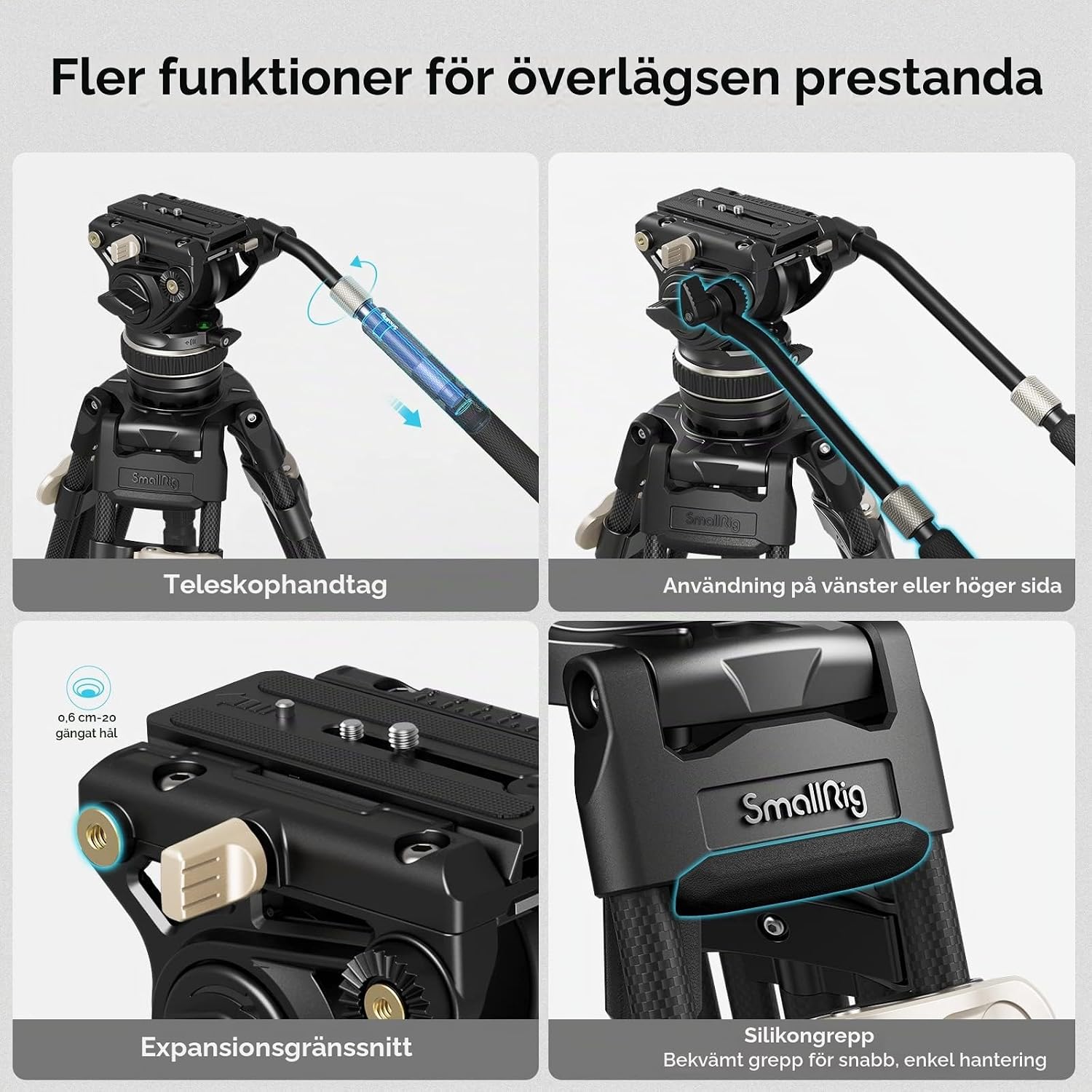 Detalle 2 de SMALLRIG AD-100 3989 videostativ i kolfiber med enstegslåsning