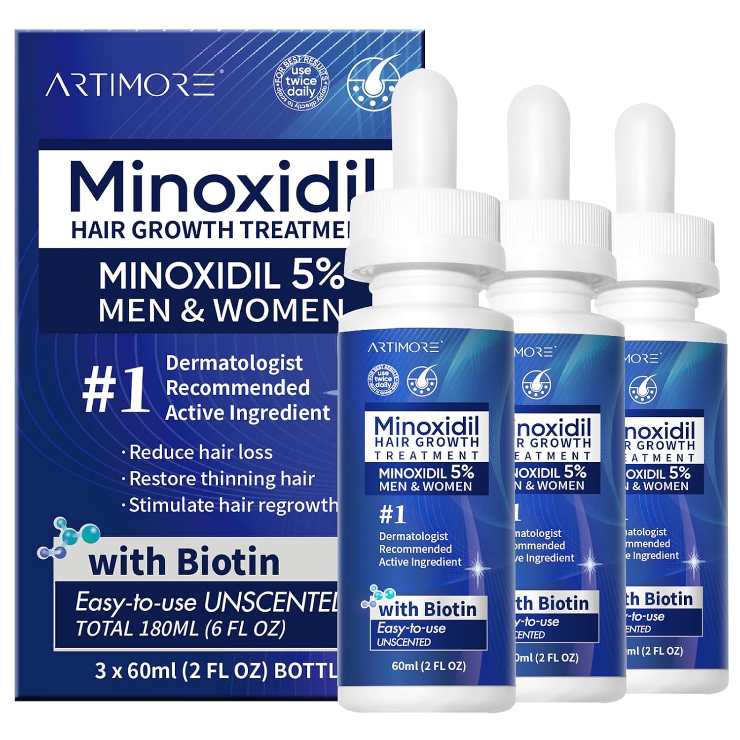 Detalle de 5% Minoxidil Hair Growth Serum for Men & Women (6 fl oz) – Extra Strength with Dropper