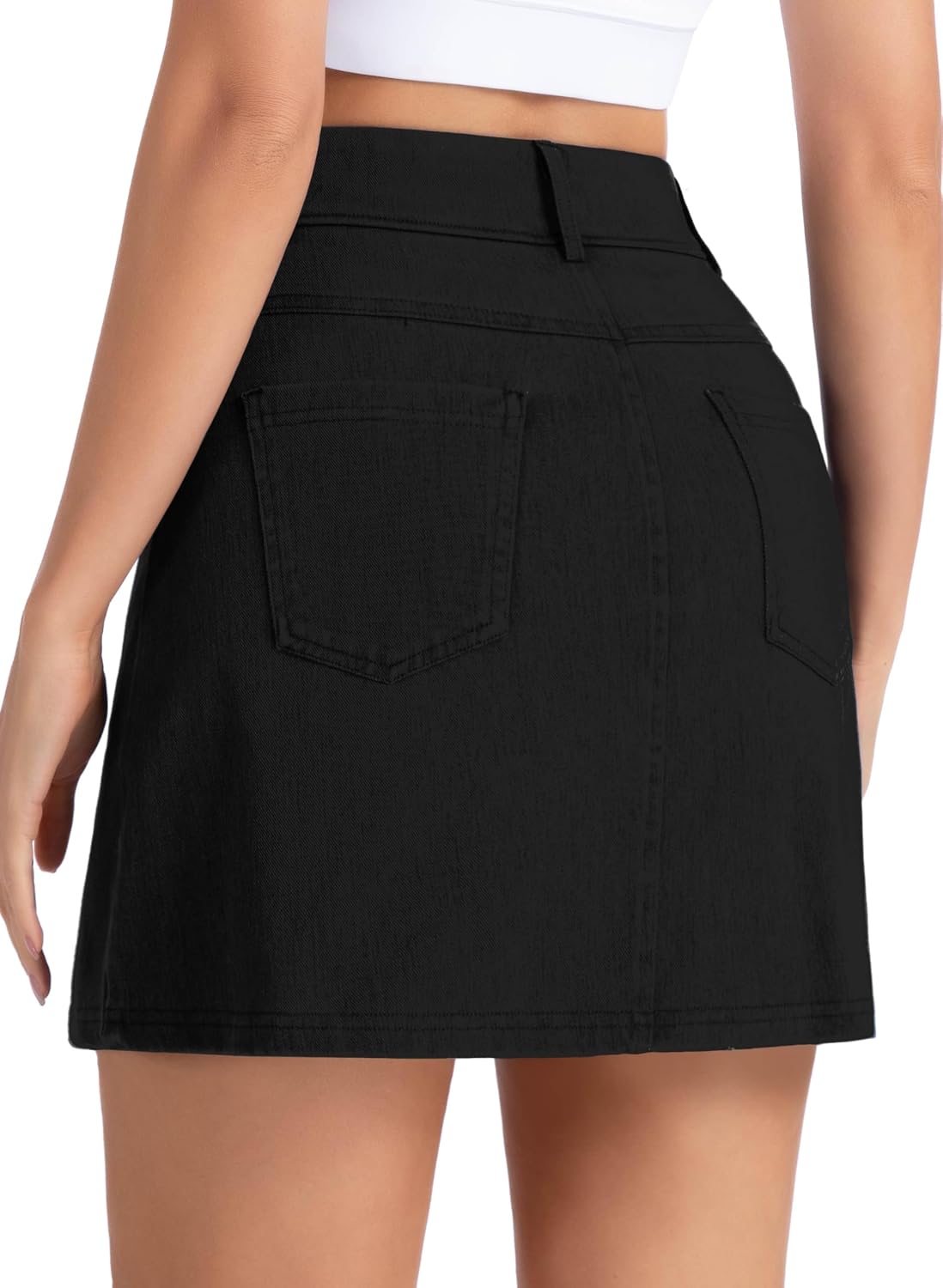 Detalle de THE GYM PEOPLE Women's Stretch Denim Mini Skort with 4 Pockets and Side Slit