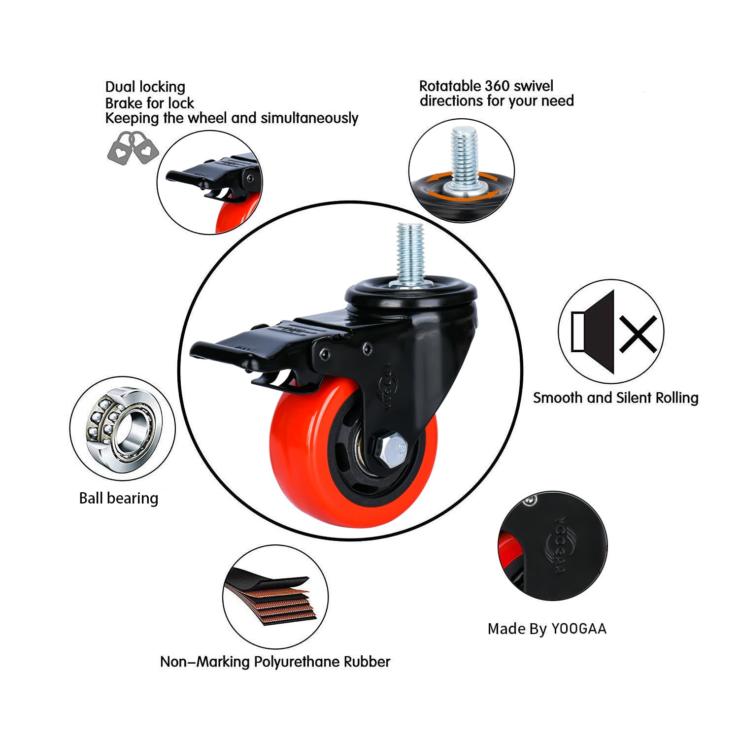 Detalle de YOOGAA Caster Wheels, 3-Inch