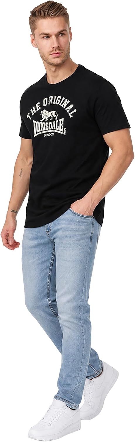 Detalle de Lonsdale Slim Fit Original långärmad T-shirt med flocktryck på bröstet