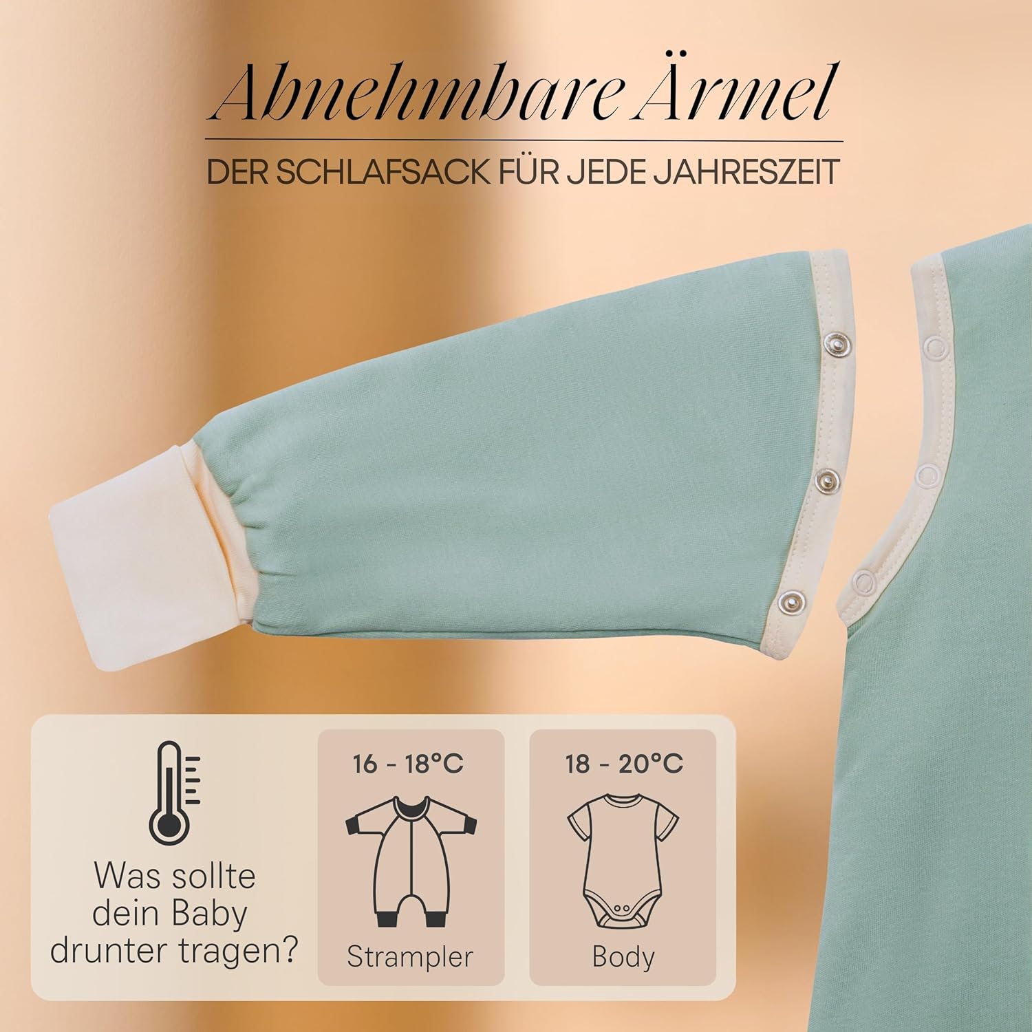 Thumbnail 1 de Mababu Ganzjahres Baby-Schlafsack mit Füßen, abnehmbaren Ärmeln & 2.5 TOG (100% GOTS Bio-Baumwolle)