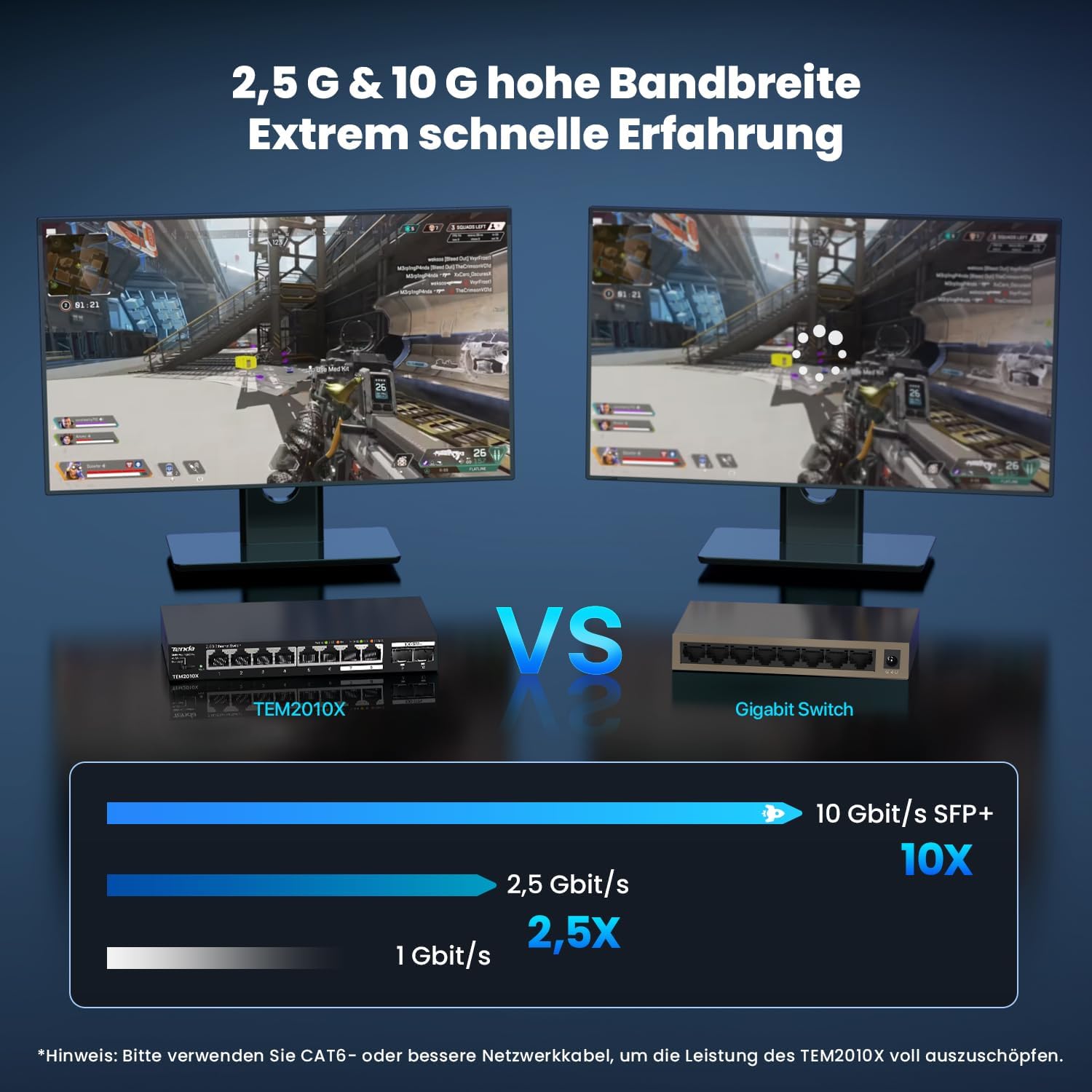 Thumbnail 6 de Tenda TEM2010X 2,5-GBit-Switch mit 8x 2,5G RJ45 und 2x 10G SFP+ (VLAN, statische Aggregation, lüfterlos, Desktop-/Wandmontage)