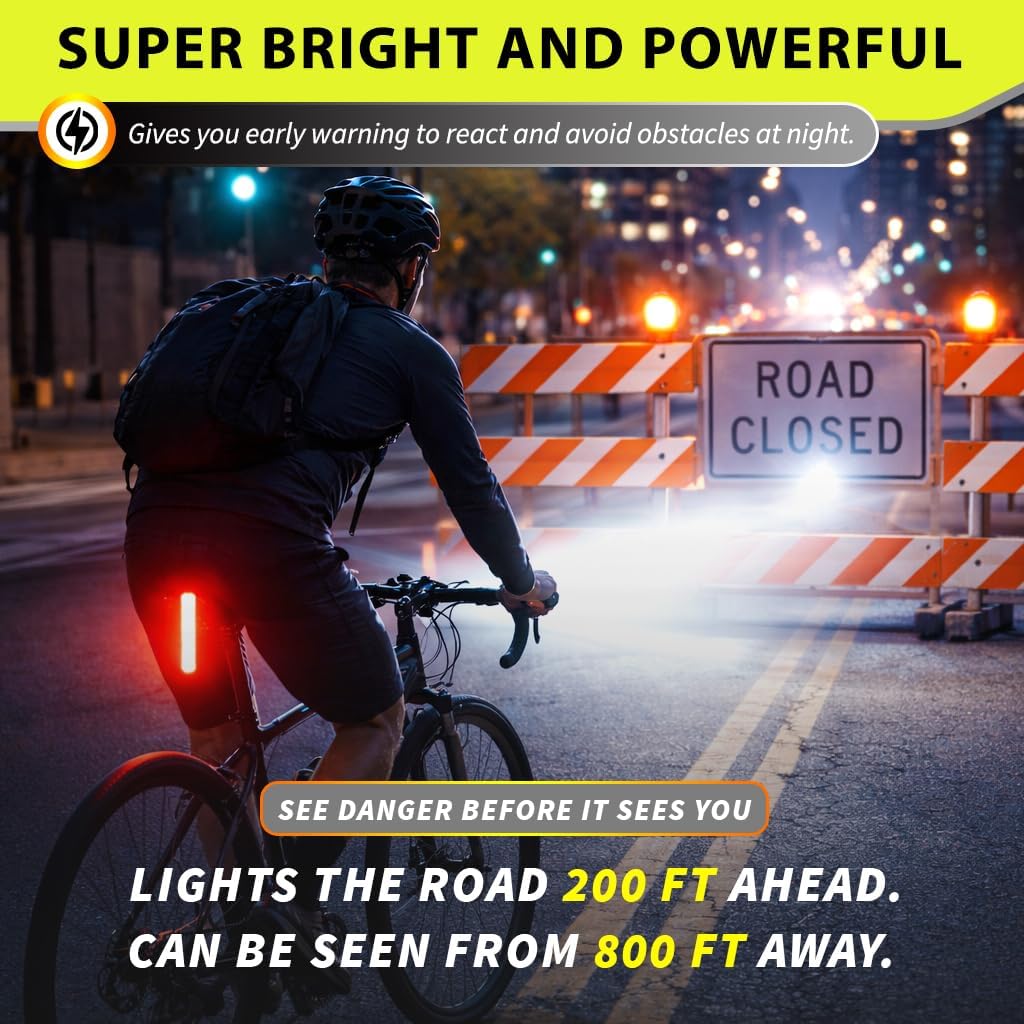 Detalle de BLITZU Gator 320 bike lights set (front headlight, rear taillight & bell) — USB-C rechargeable