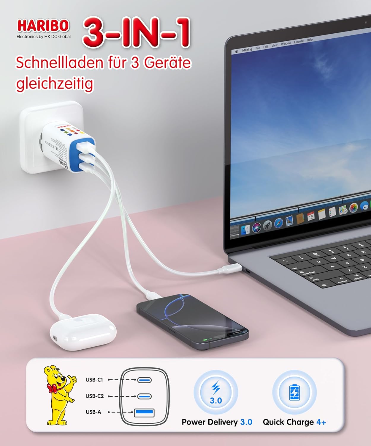 Detalle de HARIBO USB C Ladegerät 65W Schnellladegerät 🔌
