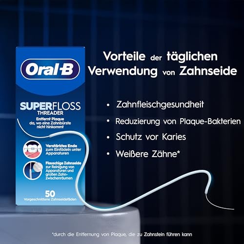 Detalle 2 de Oral-B Superfloss Zahnseide – 4x50 vorgeschnittene blaue Fäden, speziell für Zahnspangen und Apparaturen