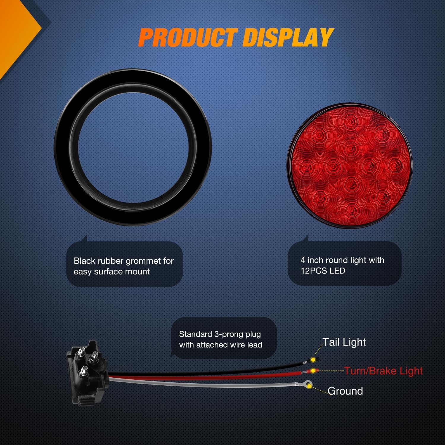 Thumbnail 2 de Nilight TL-18 4-In Round Red LED Trailer Tail Lights 2-Pack