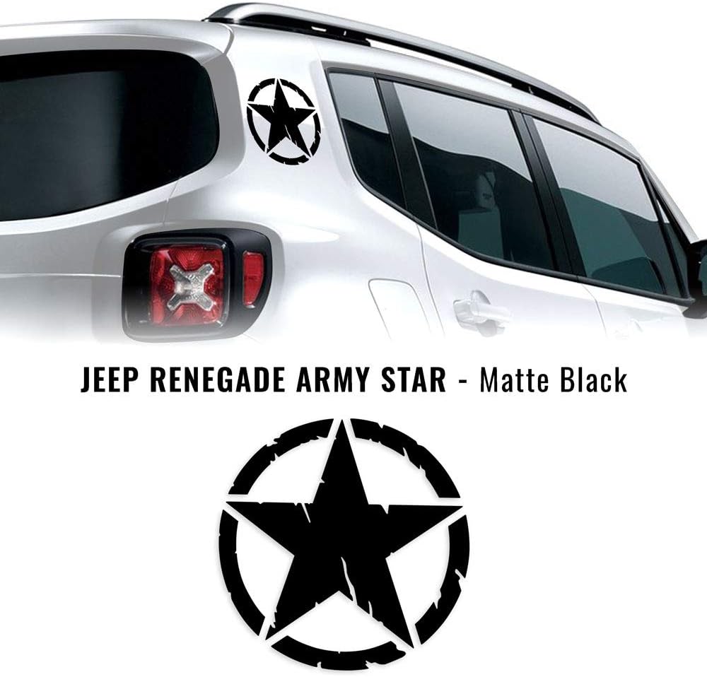 Detalle de Adesivi Stella Army 20 cm (2 pezzi) per Jeep Renegade – Nero Opaco