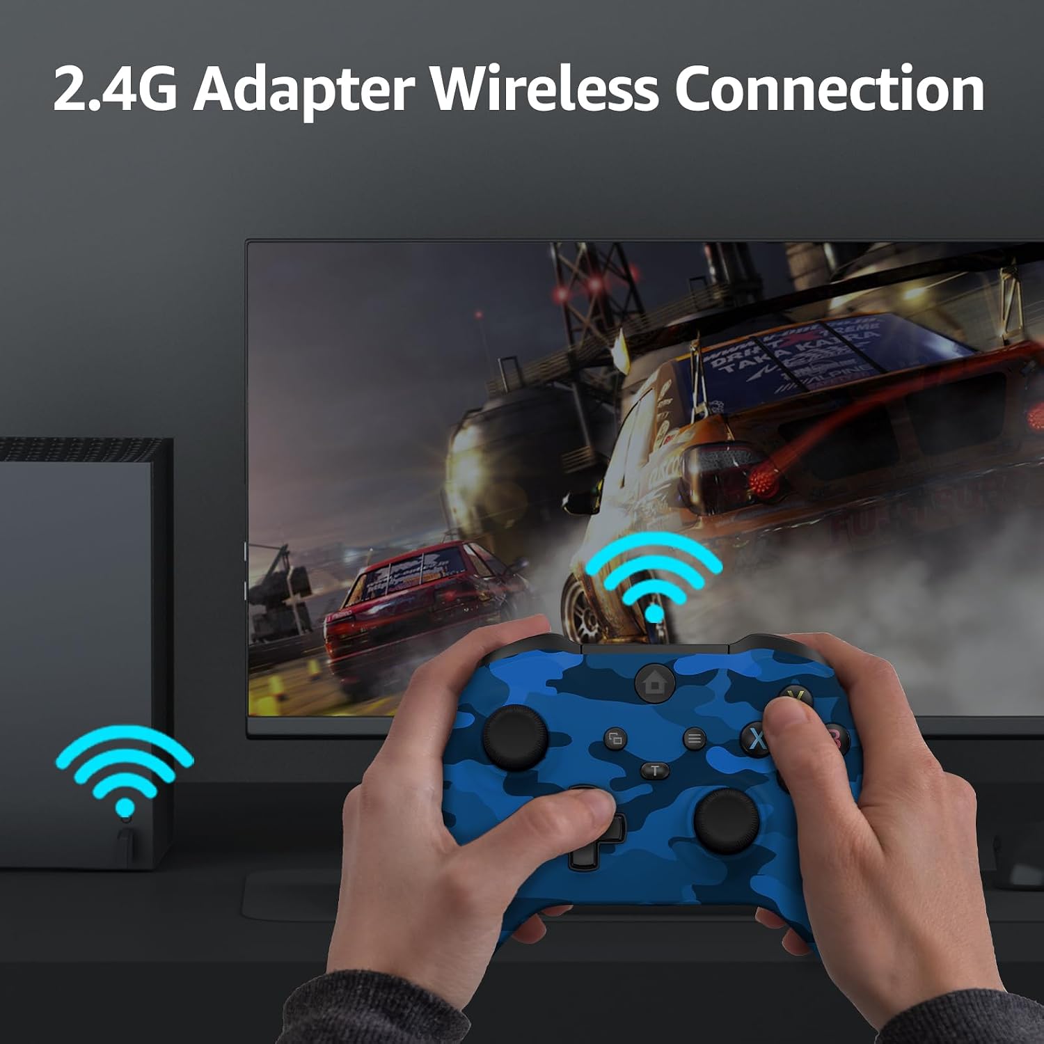 Detalle de GMVOX Wireless Controller, Blue Camo, Hall Effect Controls and 2.4G Adapter