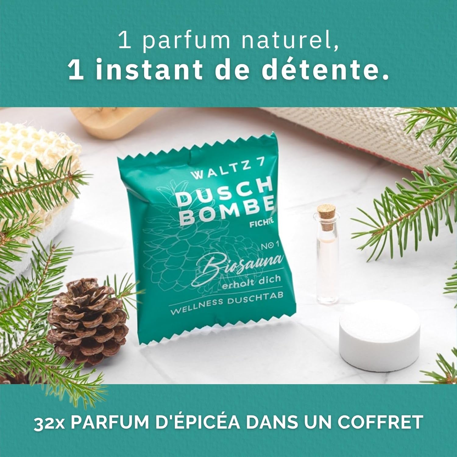 Thumbnail 3 de WALTZ 7 Set de bombes de douche Épicéa – coffret 32 sachets, aromathérapie pour douche