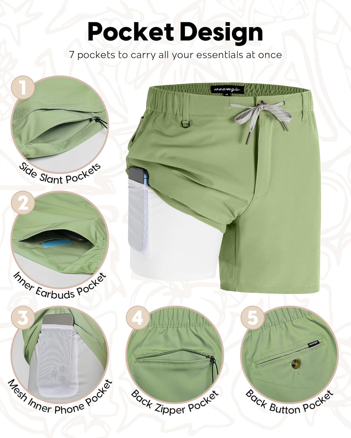 Thumbnail 2 de maamgic Mens Khaki Shorts with 5/7 in inseam