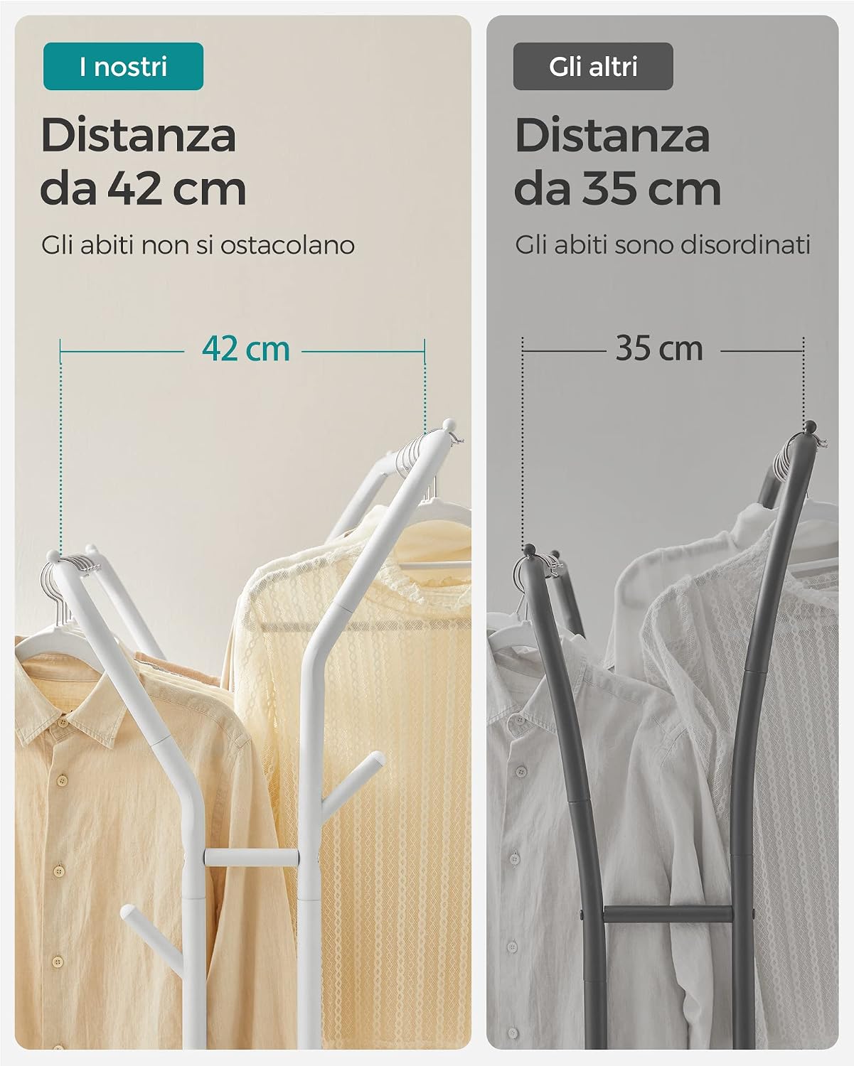 Detalle 2 de SONGMICS Stand Appendiabiti Doppio HSR107W01 con ruote, struttura in acciaio e portata fino a 100 kg