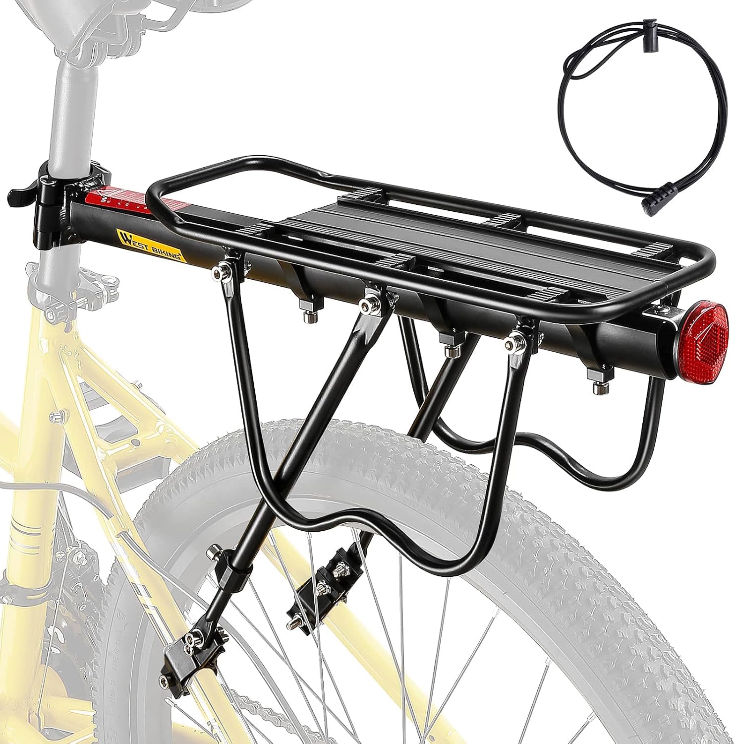 Detalle de West Biking Gepäckträger fürs Mountainbike (hinten) aus Aluminium, bis 50 kg, Schnellmontage an der Sattelstütze