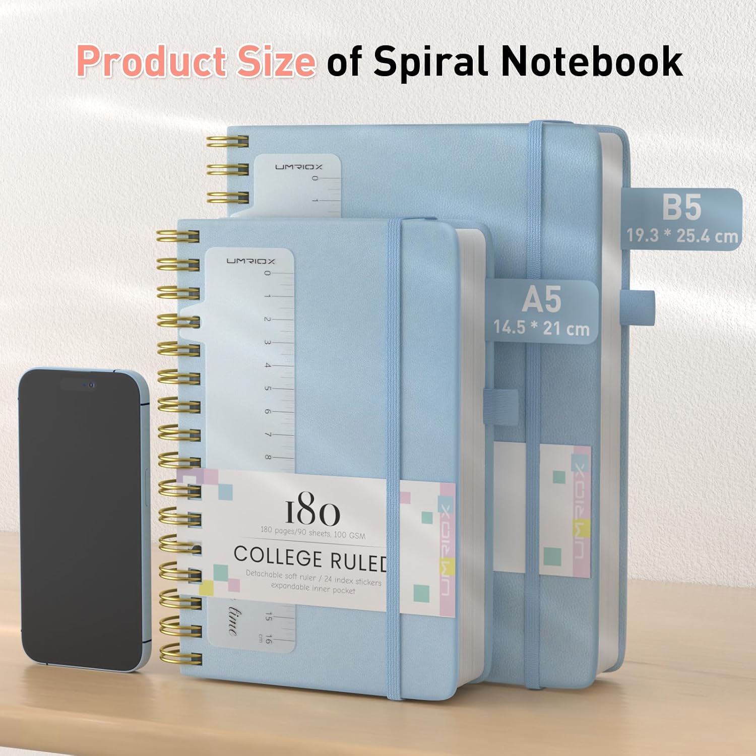 Detalle 2 de Umriox B5 Spiral Notebook (Blue) – 180-page hardback with 100gsm college-ruled paper