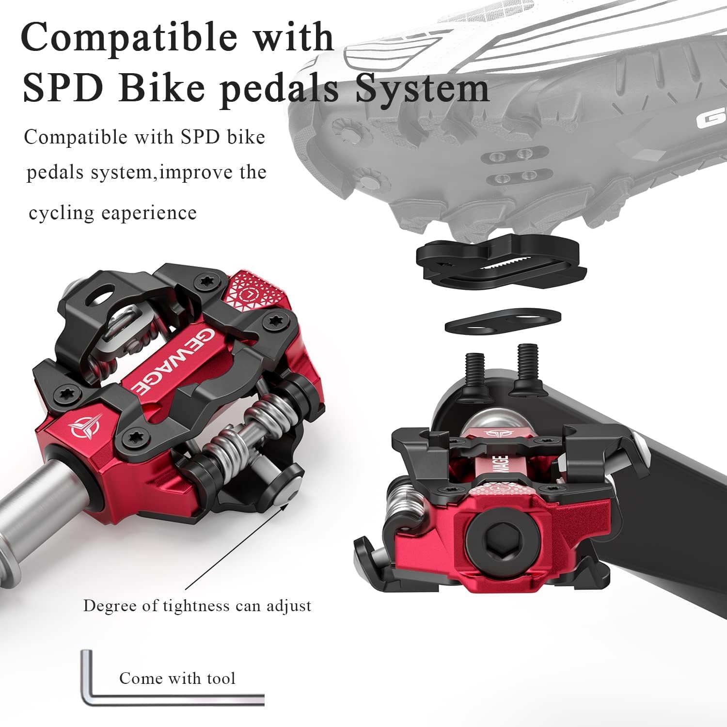 Thumbnail 2 de GEWAGE pédales klick MTB SPD double face en aluminium usiné CNC avec tension de déclenchement réglable (filetage 9/16)