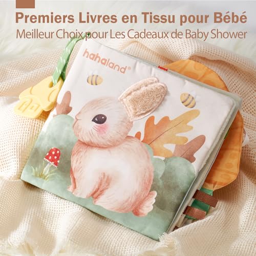 Detalle de Hahaland Livre en Tissu pour Bébé 0–6 Mois — Livre d'Éveil Sensoriel & Sécurisé