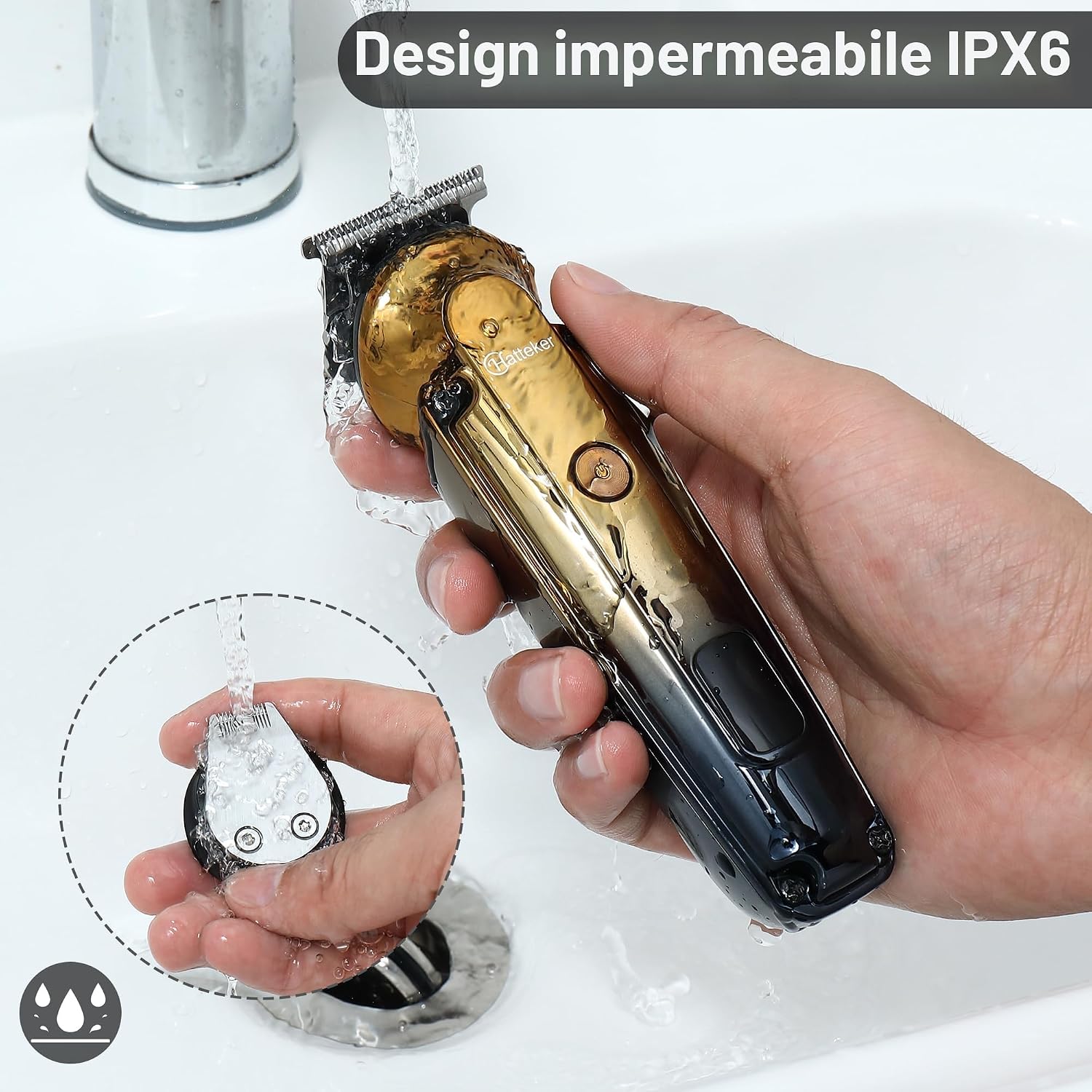 Thumbnail 6 de Hatteker 6-in-1 Kit Professionale: Trimmer T-blade Zero Gap, Tagliacapelli e Grooming completo per Uomo