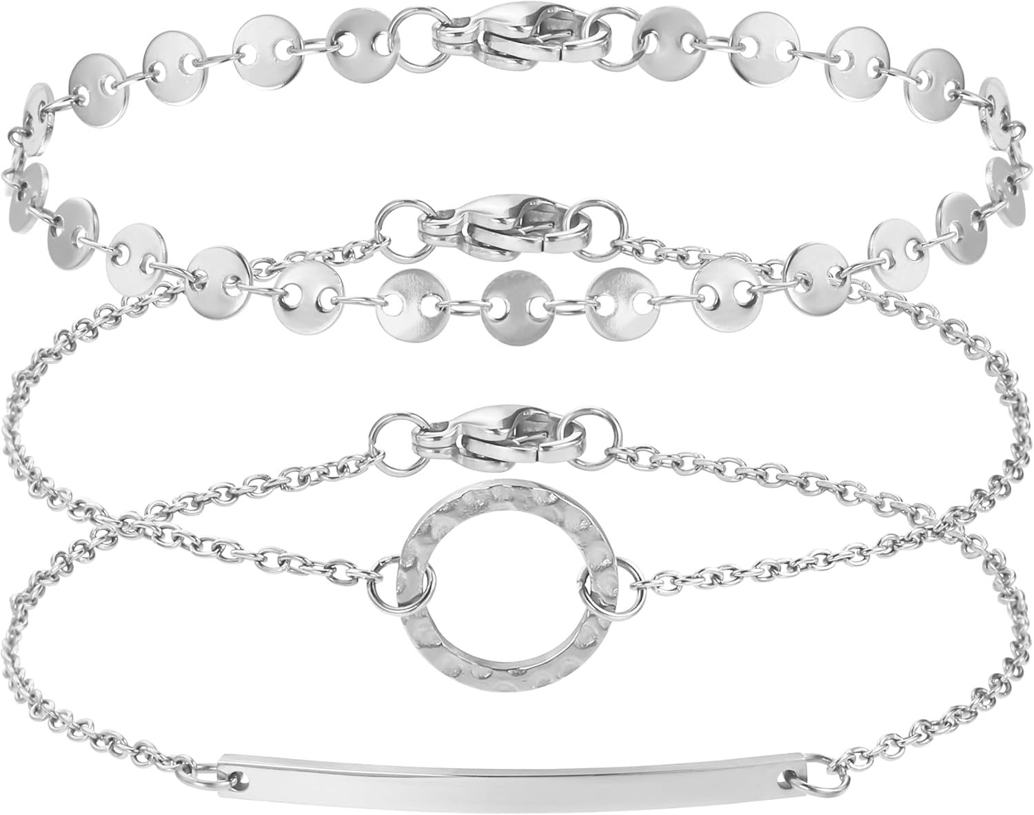 Detalle de BONNYBIRD BonnyMilano Premium Edelstahl-Armbänder-Set für Damen (Silber, Gold & Roségold)