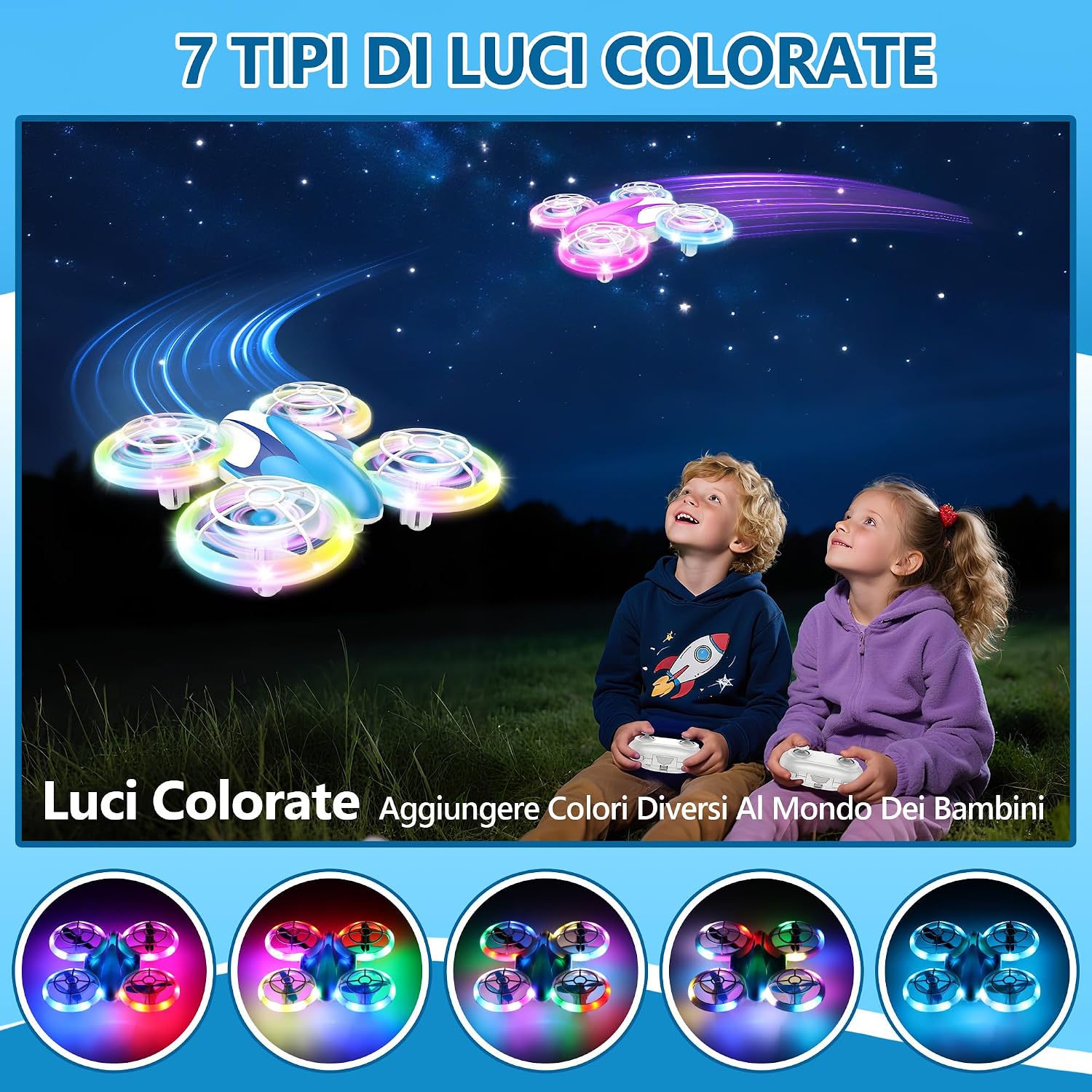 Detalle de Charmofun Mini Drone per Bambini con Luci: RC Aereo Giocattolo con Hovering, 3 Batterie e Capability 360°
