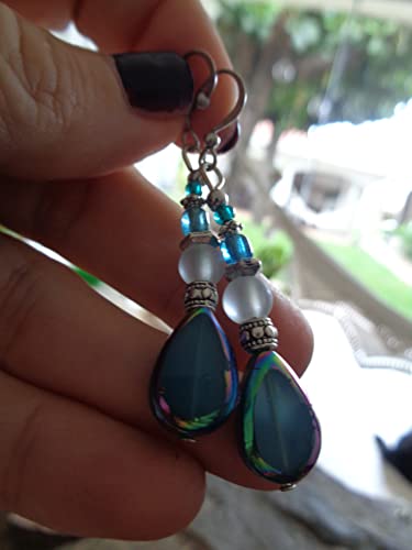 Thumbnail 6 de Boucles d'oreilles en verre bleu par ASAI Bolivien Ethno Tribal Manufaktur