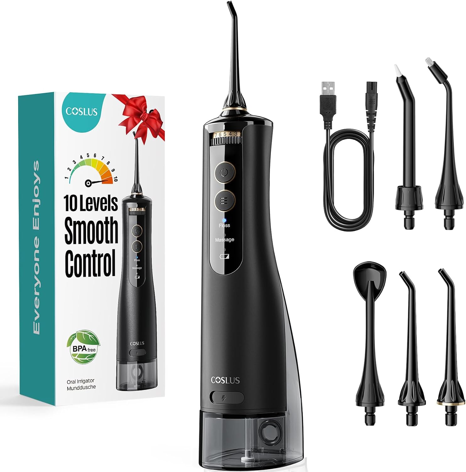 Detalle de COSLUS Water Flosser 5‑tip cordless for braces 🦷