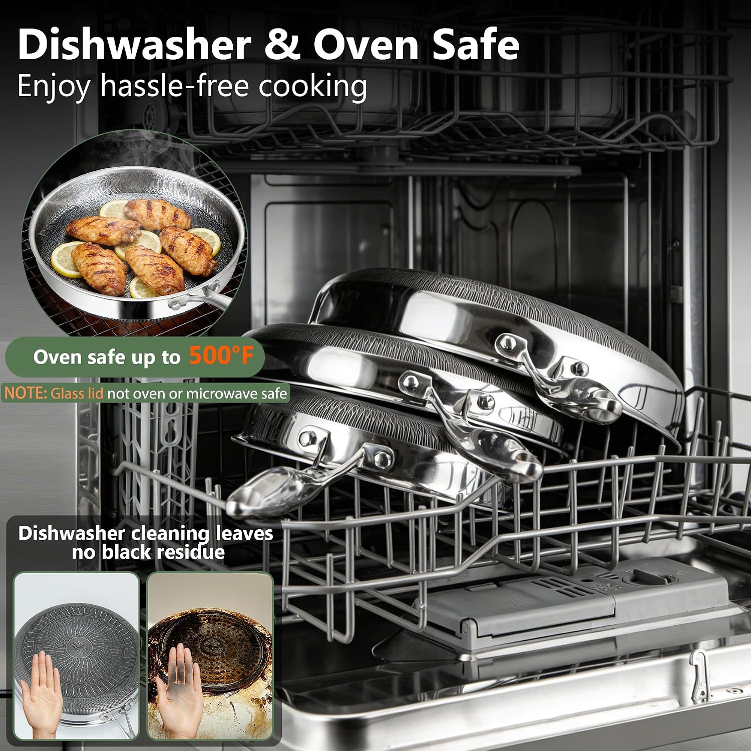 Thumbnail 6 de Vocvee 12-Inch Nonstick Frying Pan with Lid (Hybrid Stainless Steel, Stay-Cool Handle)