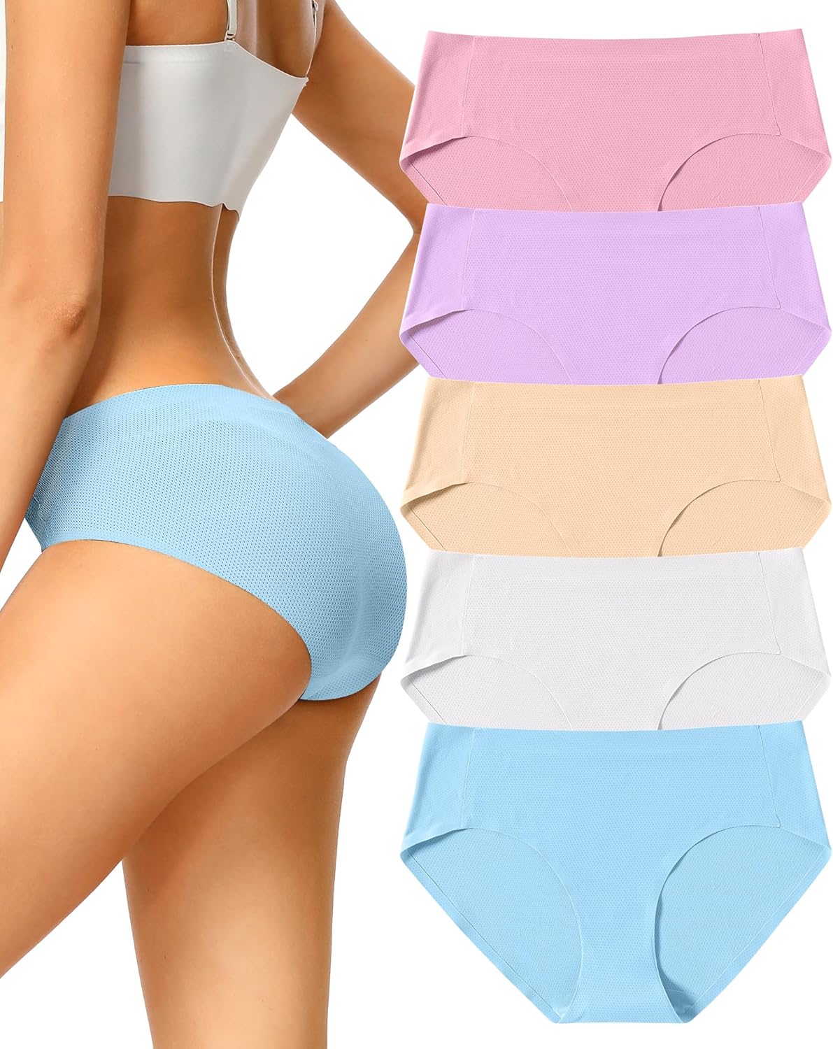Thumbnail 5 de VOENXE lot de 5 culottes femme sans couture hipster microfibre seamless