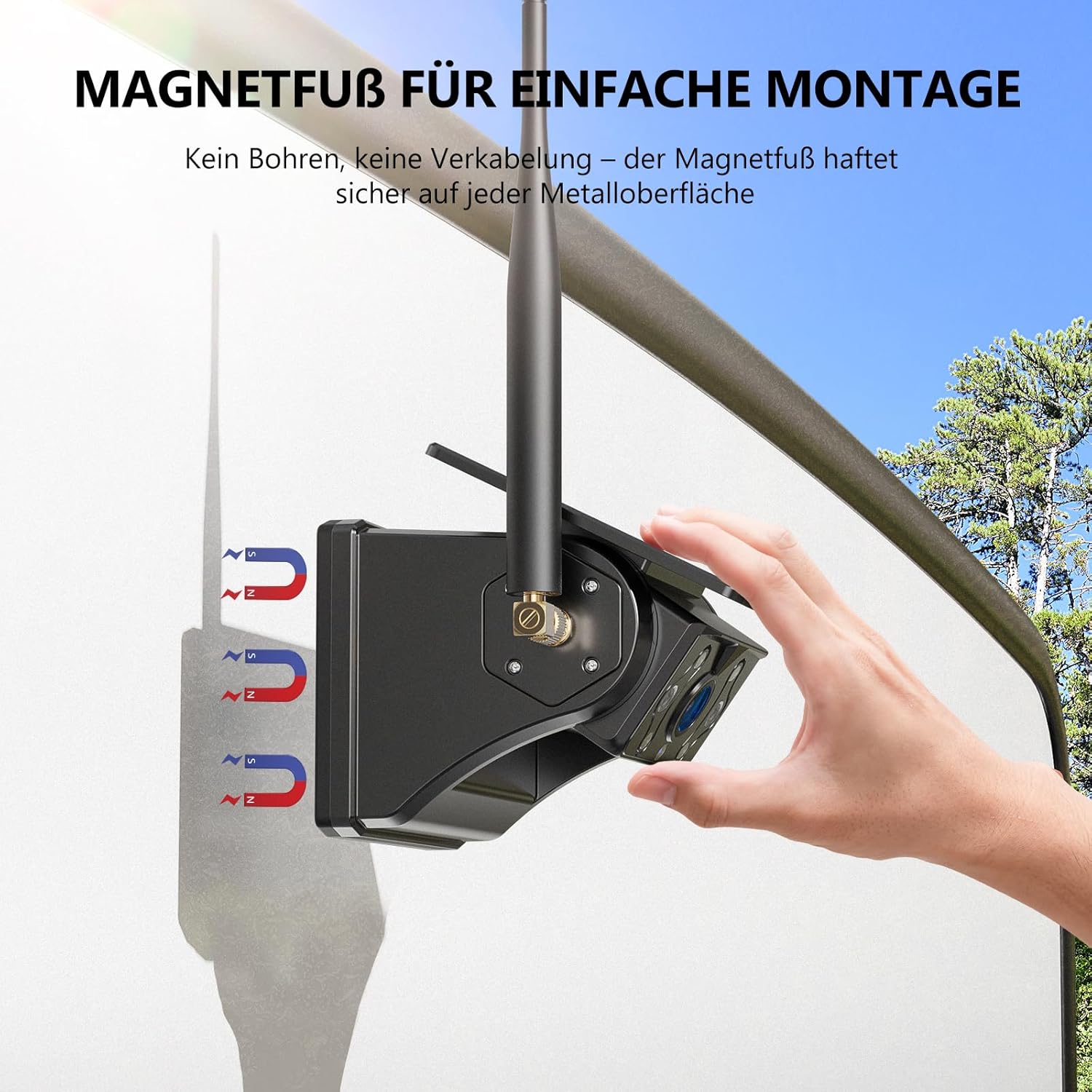 Detalle 2 de eRapta 2 Magnetische Solar-Rückfahrkamera kabellos – 12000 mAh, 7'' 1080P IPS Monitor, DIY 1-Min Install