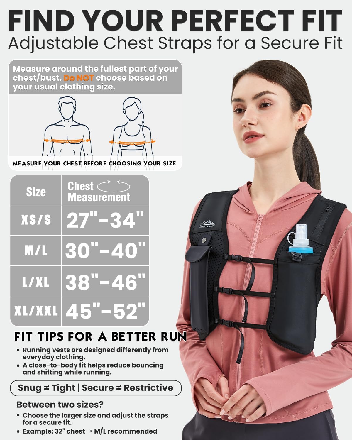 Detalle de Zelvot Running Vest for Women and Men with 500ml Soft Flask