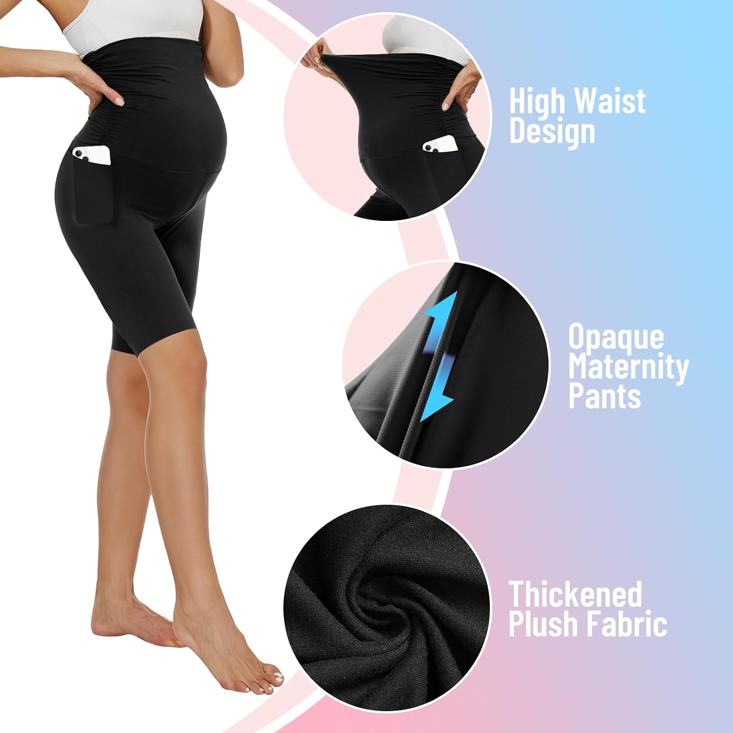 Detalle de AMIYOYO Maternity Shorts Over Bump High Waisted Stretchy Black