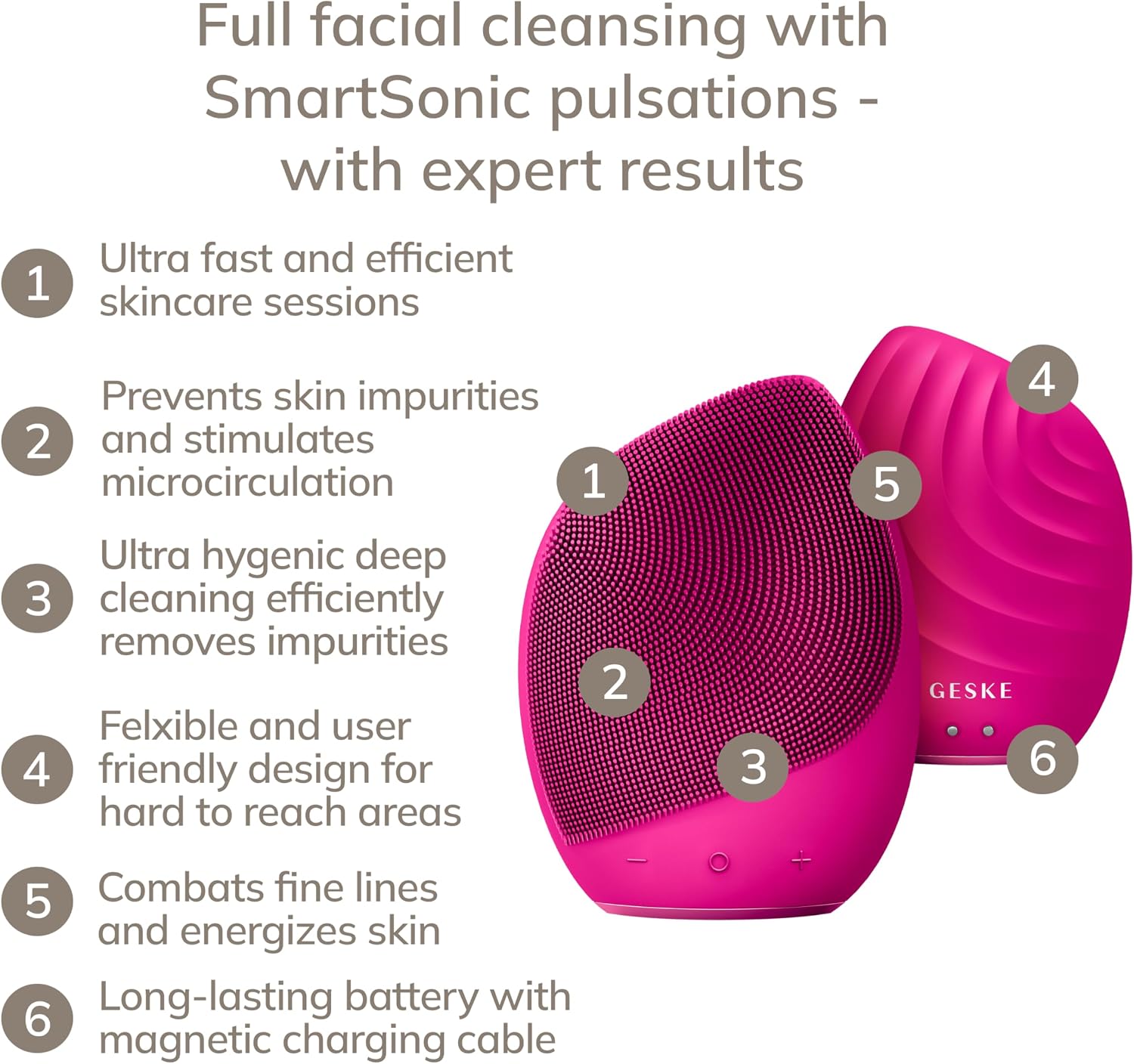 Detalle de GESKE SmartAppGuided™ 5 in 1 spazzola elettrica per il viso con silicone morbido e massaggio