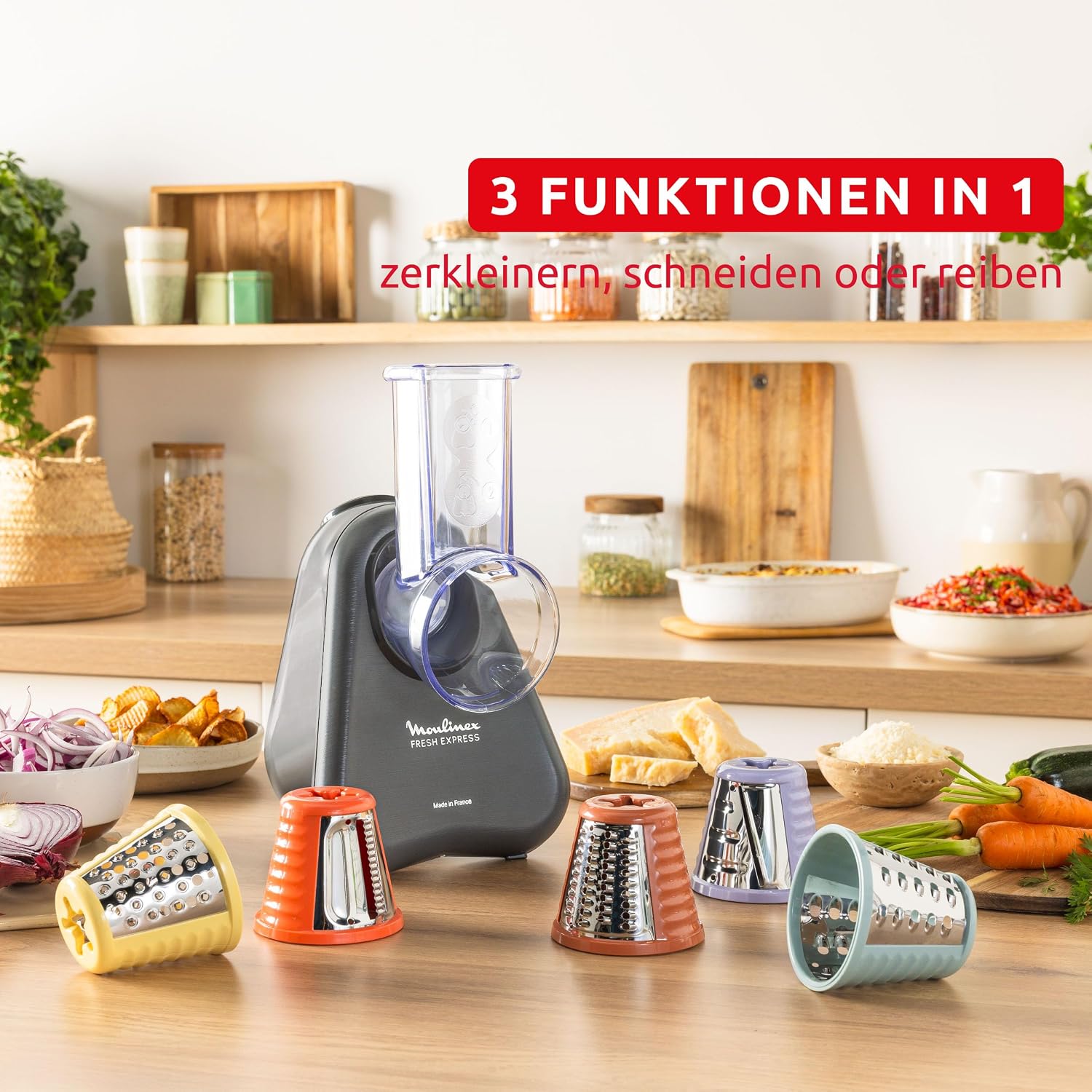 Thumbnail 6 de Moulinex Fresh Express Elektrische Gemüsereibe 5-in-1 (DK855HE0) – Direktserviersystem, Grau