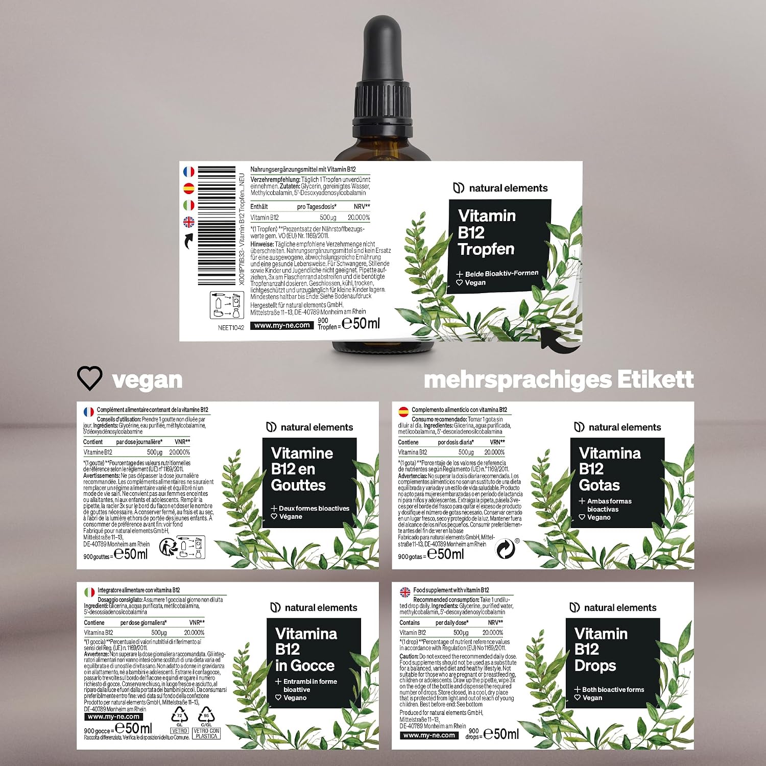Thumbnail 4 de natural elements Vitamin B12 Tropfen 500 µg — 50 ml 💊