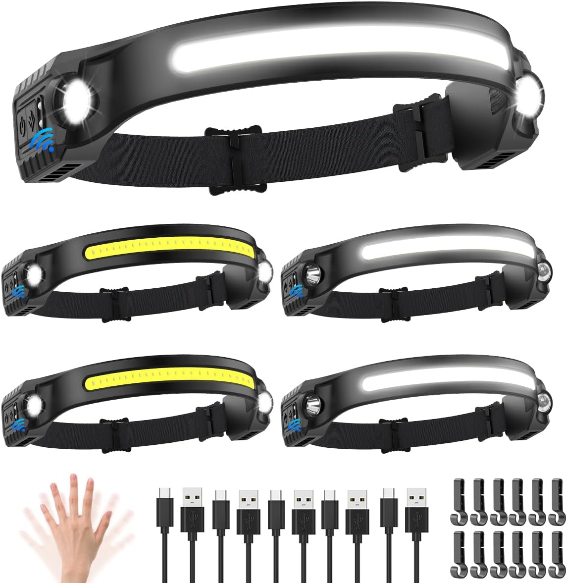 Headlamp Rechargeable 5Pack 230° Wide Beam 🔦