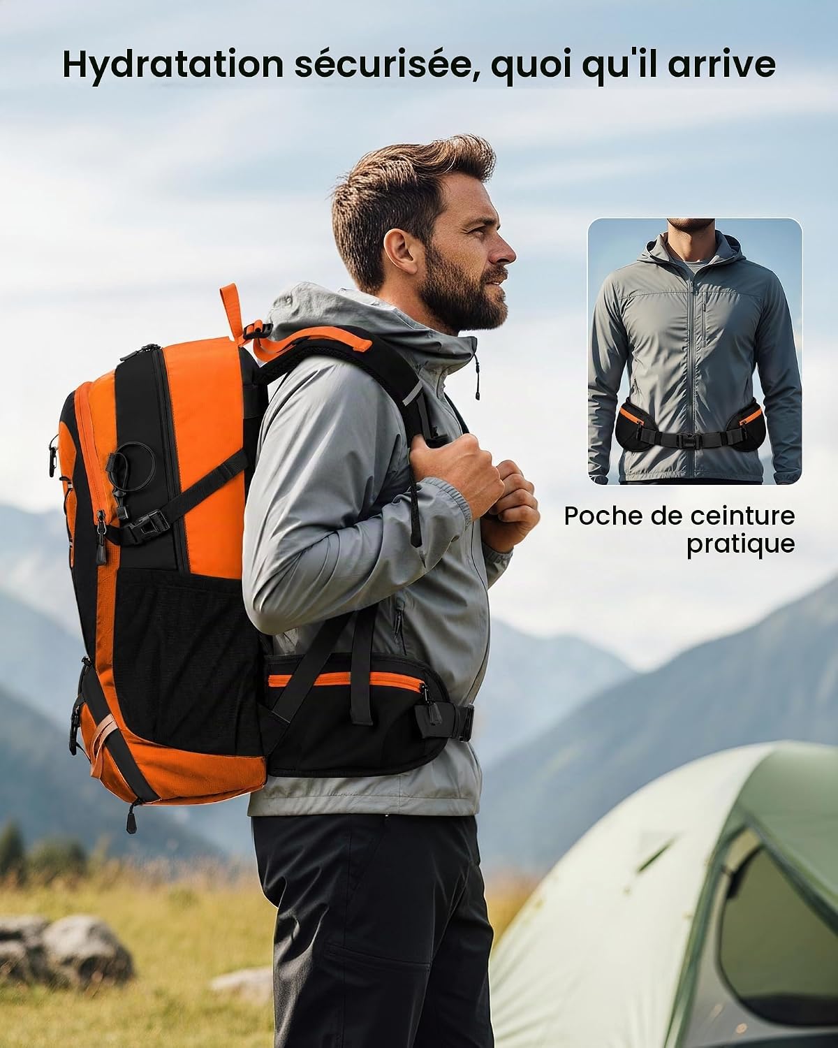 Detalle 1 de MATEIN-wandelrugzak van 40 liter met schoenenvak en regenhoes