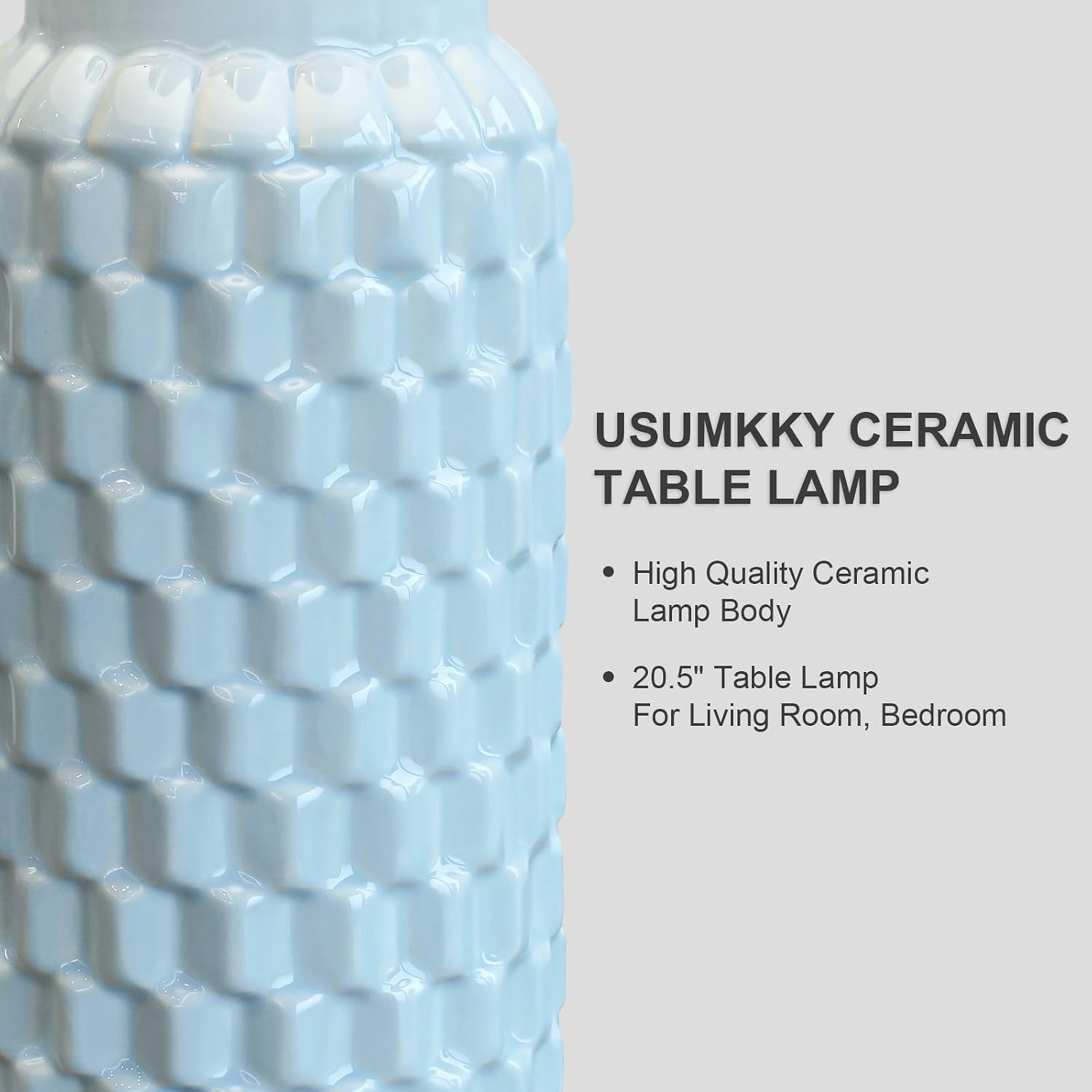 Detalle 1 de USumkky 20.5" Light Blue Ceramic Table Lamps, Set of 2 with Linen Shades