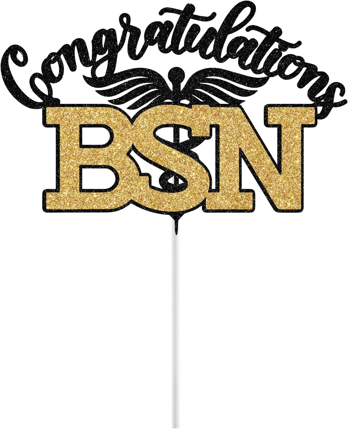 Thumbnail 1 de BSN Graduation Cake Topper, Black and Gold Glitter
