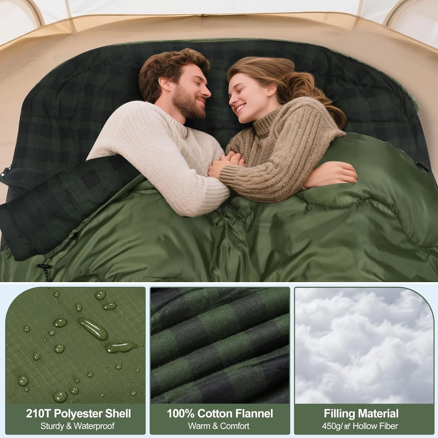 Thumbnail 1 de Forinbuy FB-2509-GSD dubbele slaapzak, 230 x 150 cm met katoenen flanel