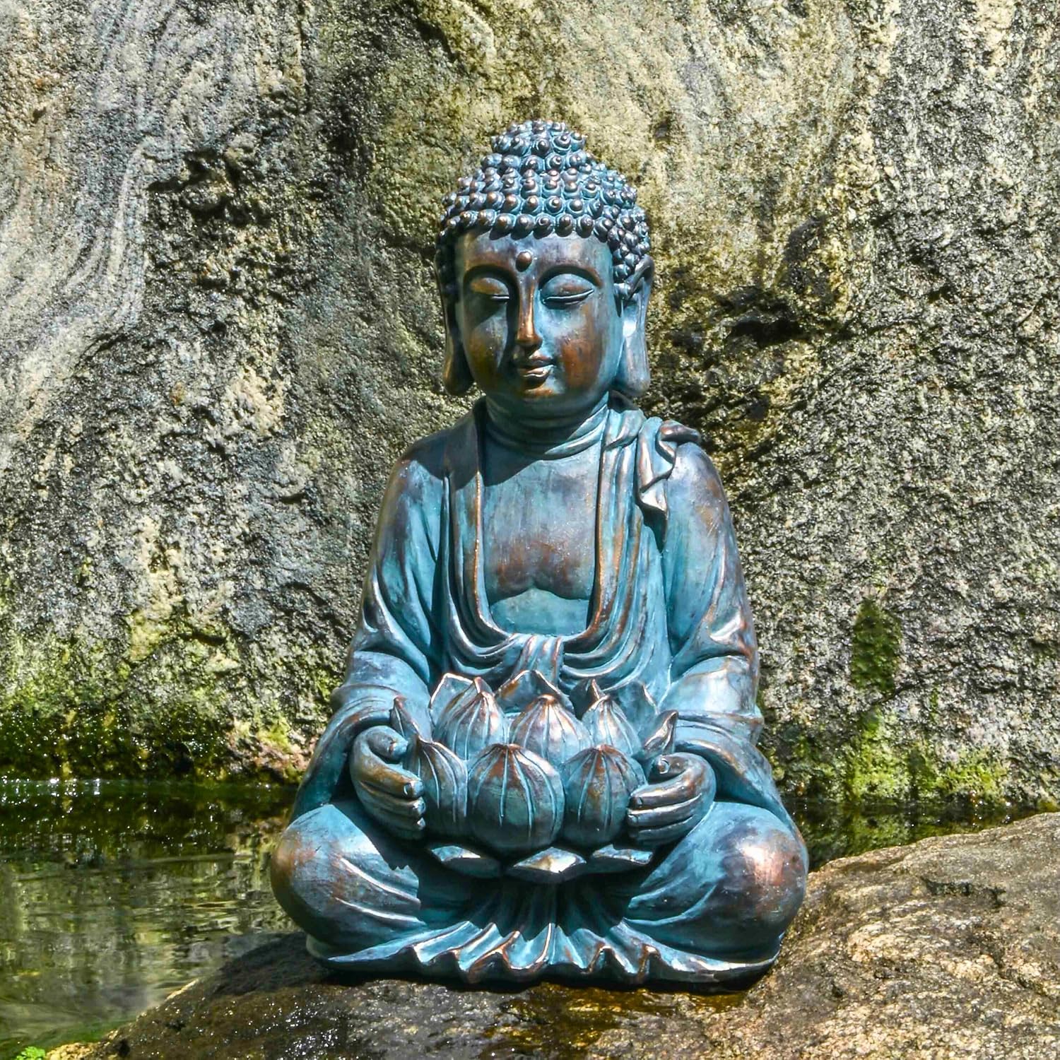 Detalle 2 de TERESA'S COLLECTIONS Bronze Meditating Buddha Garden Statue