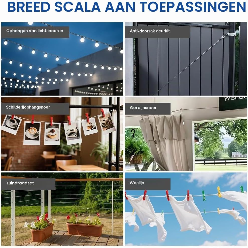 Thumbnail 6 de ANOMM tuindraadset 50 m, 2 mm PVC-gecoat RVS met M5-spanners