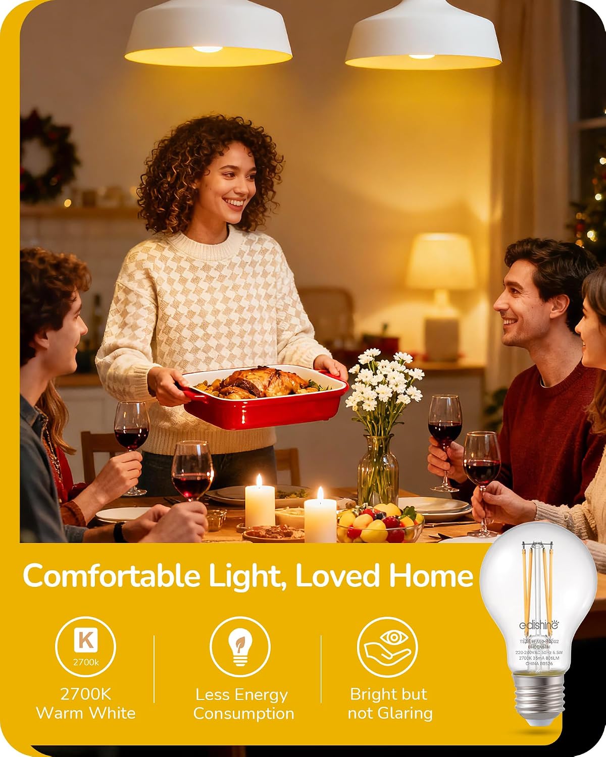 Thumbnail 2 de EDISHINE 6 Pack E27 Dimmable LED Edison Bulbs