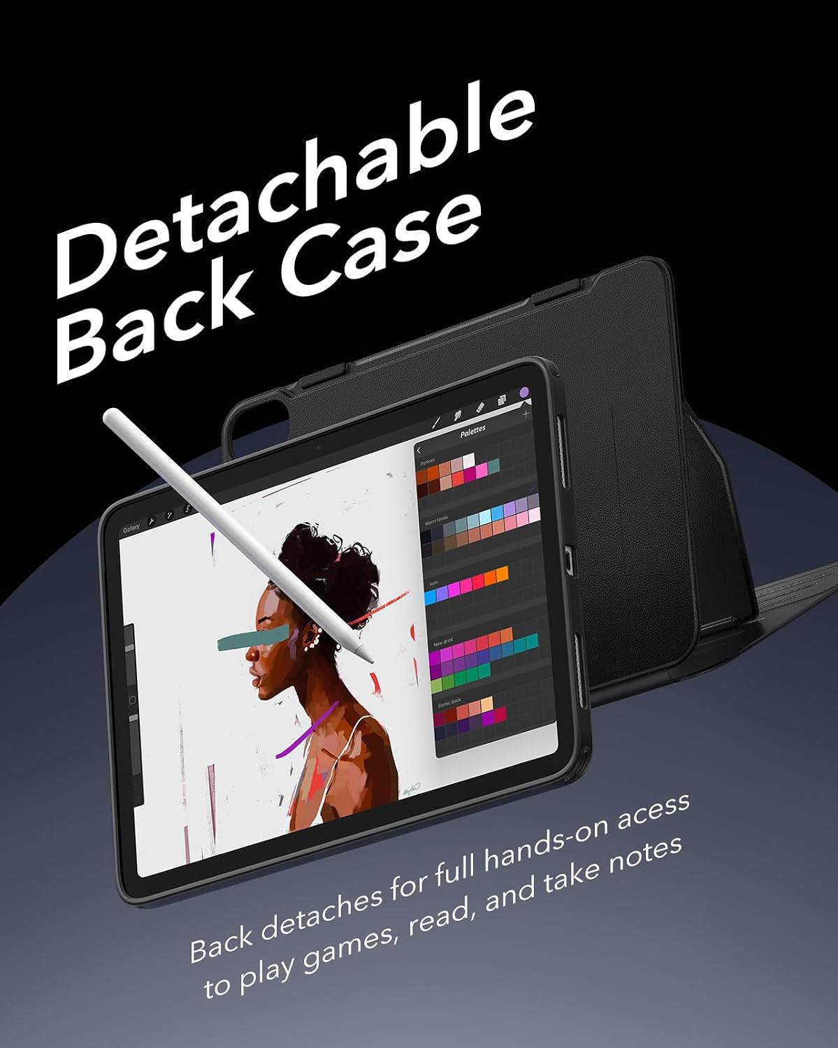 Detalle de ESR Hülle für iPad Air 13 Zoll M4/M3/M2 – Drehbare Schutzhülle mit abnehmbarer Magnetabdeckung, 9 Standwinkel (Schwarz)
