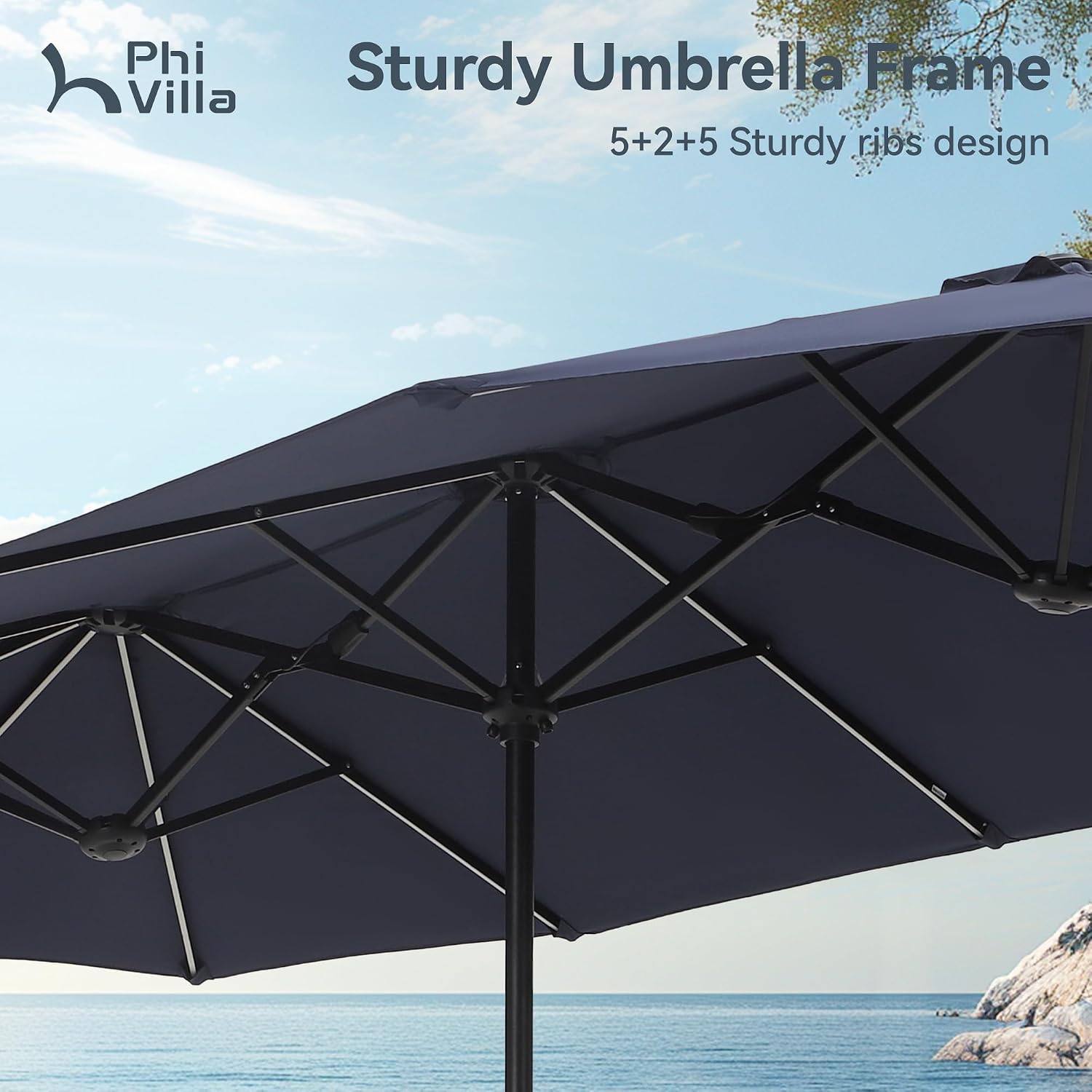 Thumbnail 6 de PHI VILLA 3.8x2m Garden Parasol Umbrella with Crank for Outdoor Sun Protection