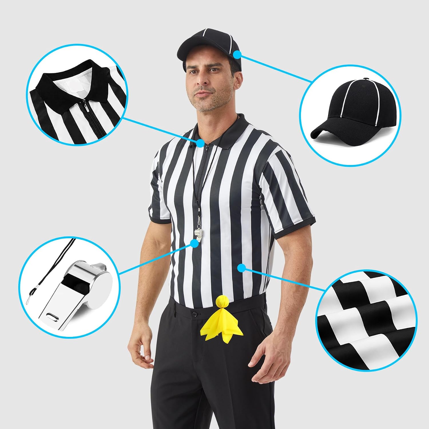 Detalle 2 de COSPELEY Referee Costume Set, Striped Jersey Shirt and Matching Hat