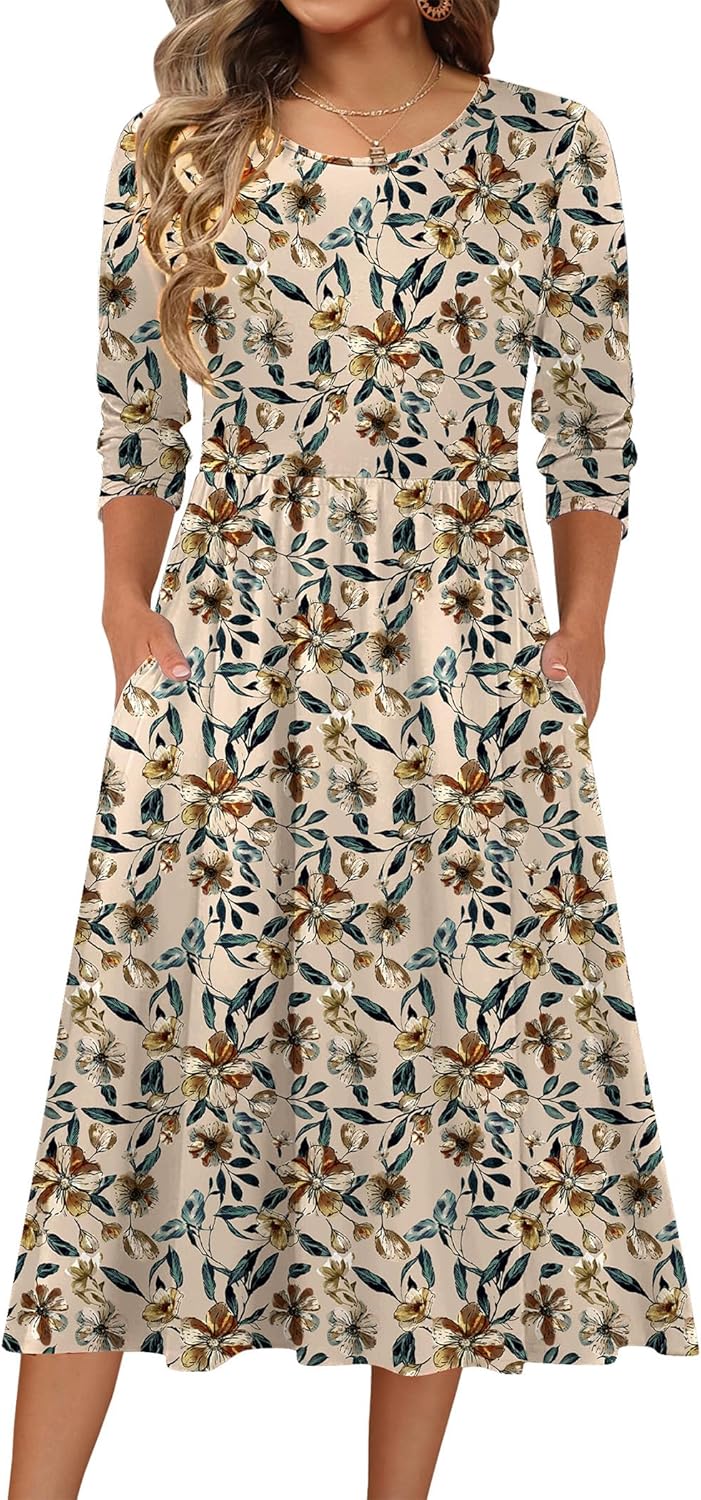Thumbnail 1 de Zeagoo 3/4 Sleeve A-Line Midi Dress with Pockets — Flowy, Comfortable, and Versatile