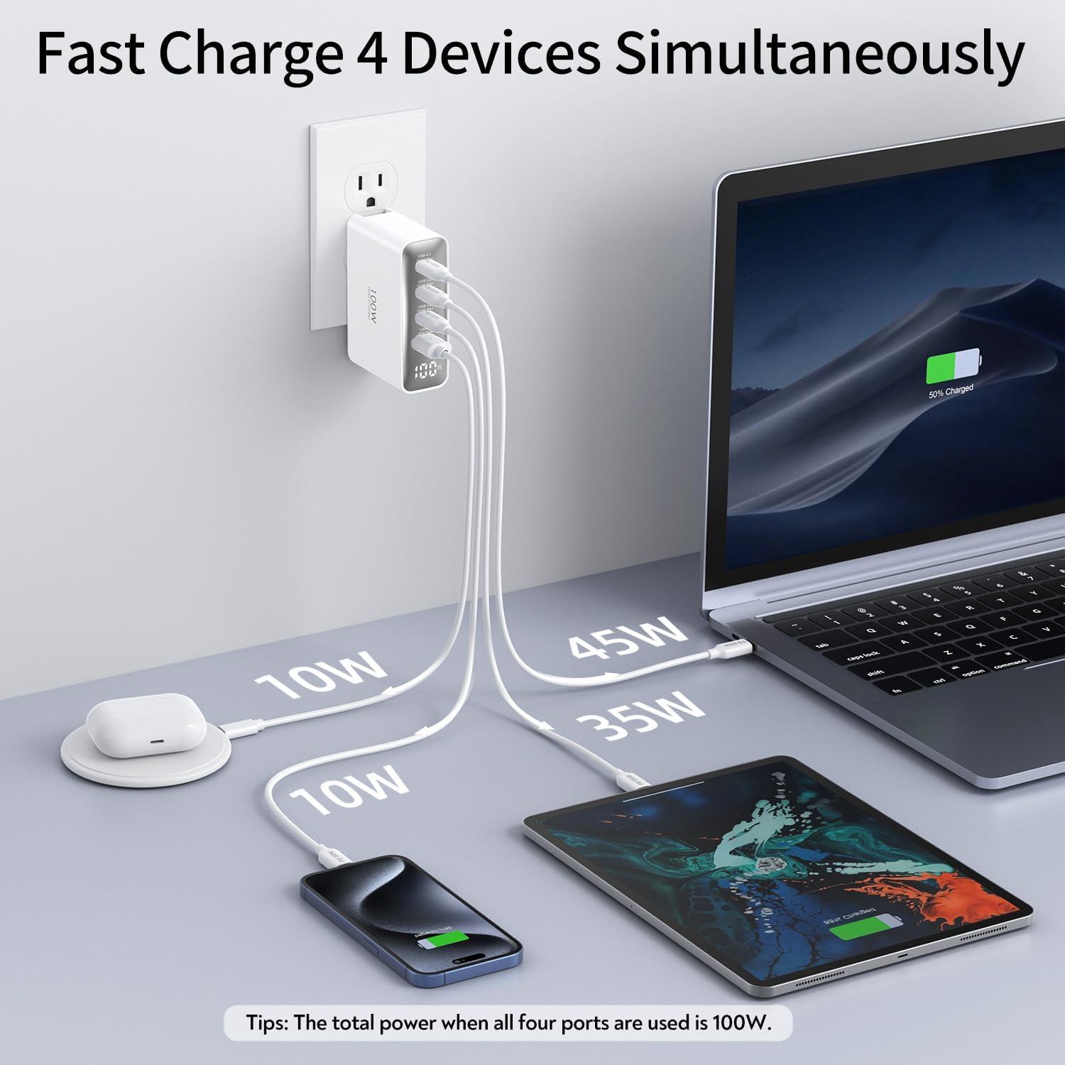 Thumbnail 2 de TOPADRE 100W USB C International Travel Adapter with 4 Ports