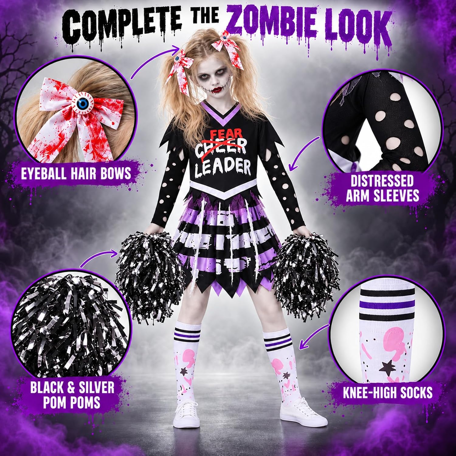 Detalle 2 de Zombie Cheerleader Costume for Girls, Size M