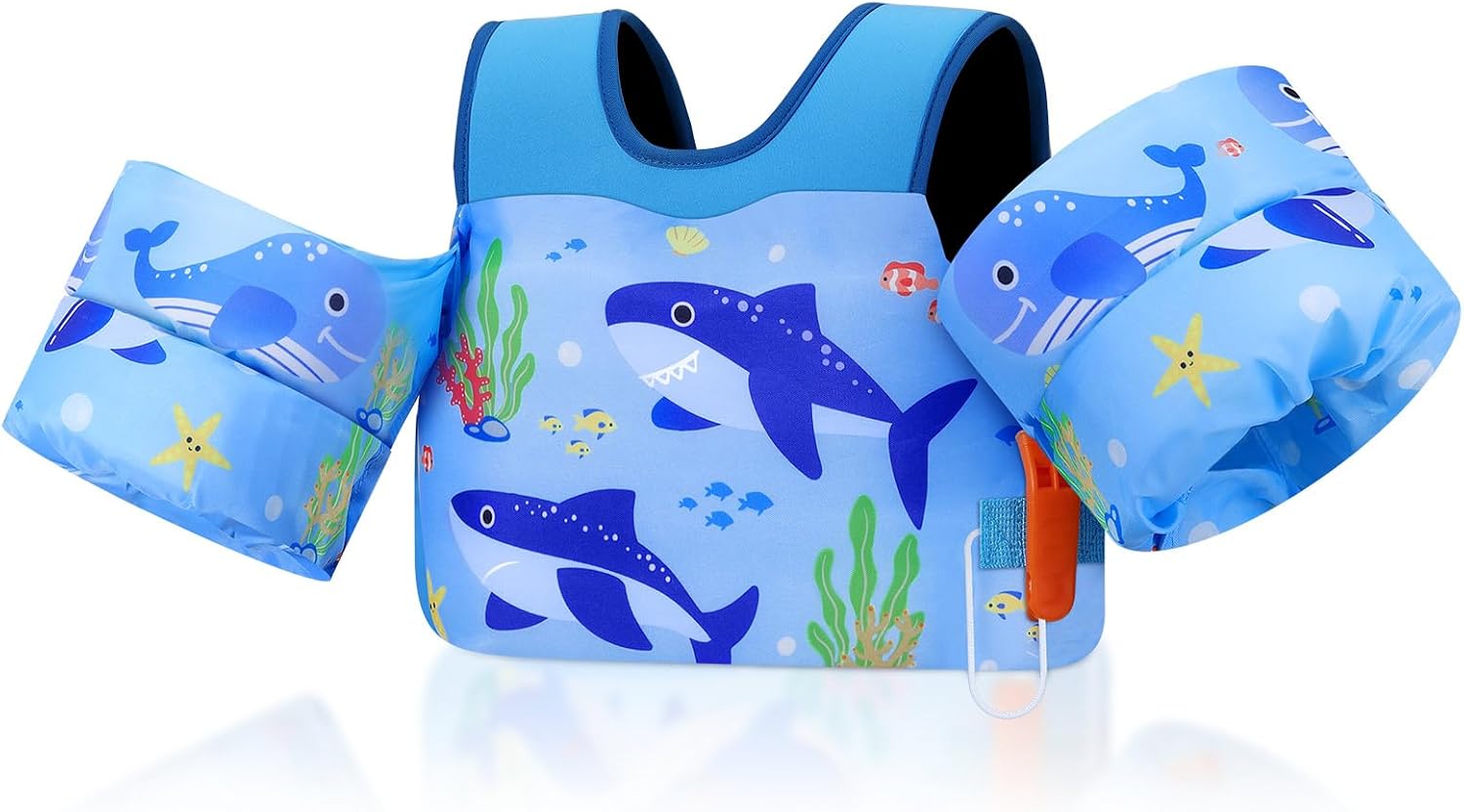 MoKo Toddler Swim Vest for Kids (13-30/20-50/22-66 lbs) – Non-Inflatable Nylon & EPE Foam, Safe Buckle, Whistle, and Colorful Arm Floaties