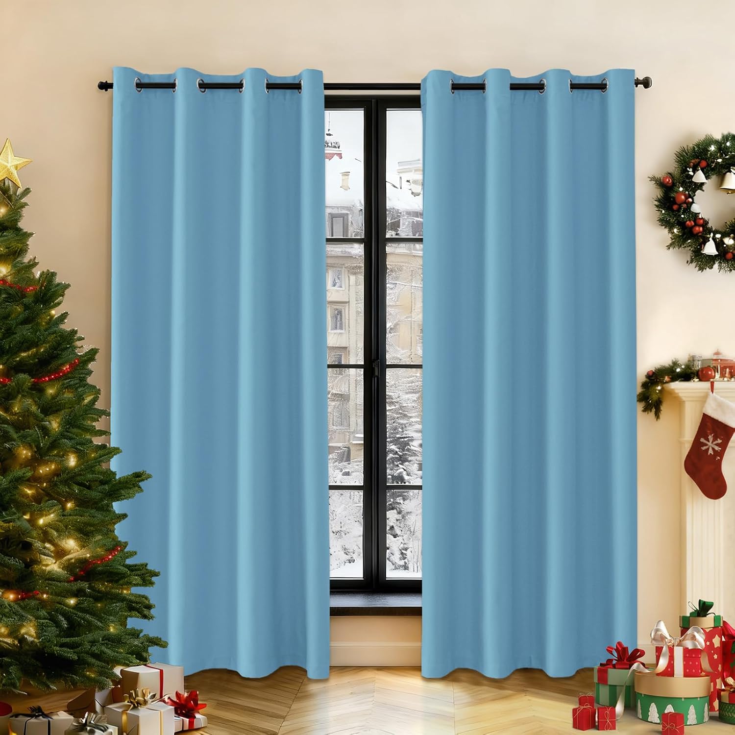 Detalle de Ystyle lot de 2 rideaux occultants imperméables 140x145 cm bleu clair